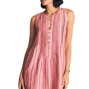 Faherty Isha Linen Dress Pink Cinque Terre Stripe Sleeveless $168